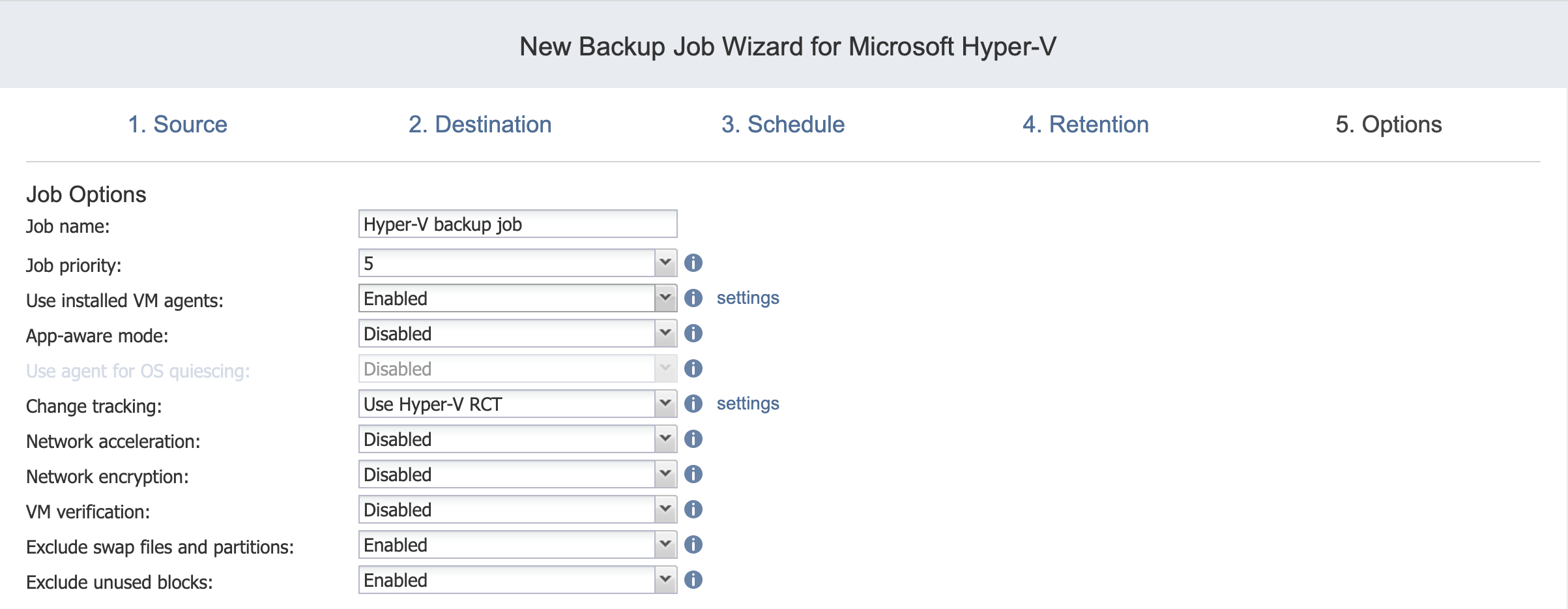 Backup Job Wizard for Hyper-V: Options