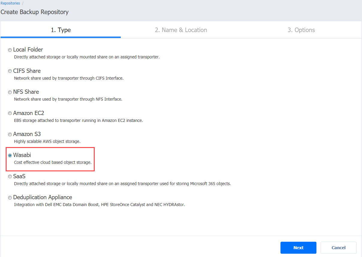 Backup Repository In Wasabi Hot Cloud Storage