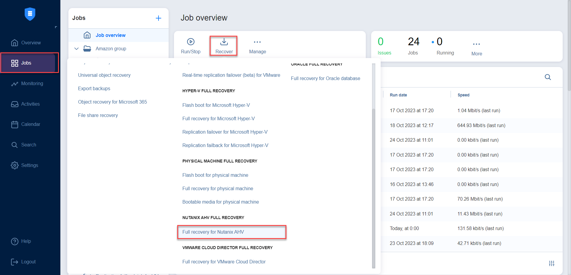 Starting Nutanix AHV VM Recovery