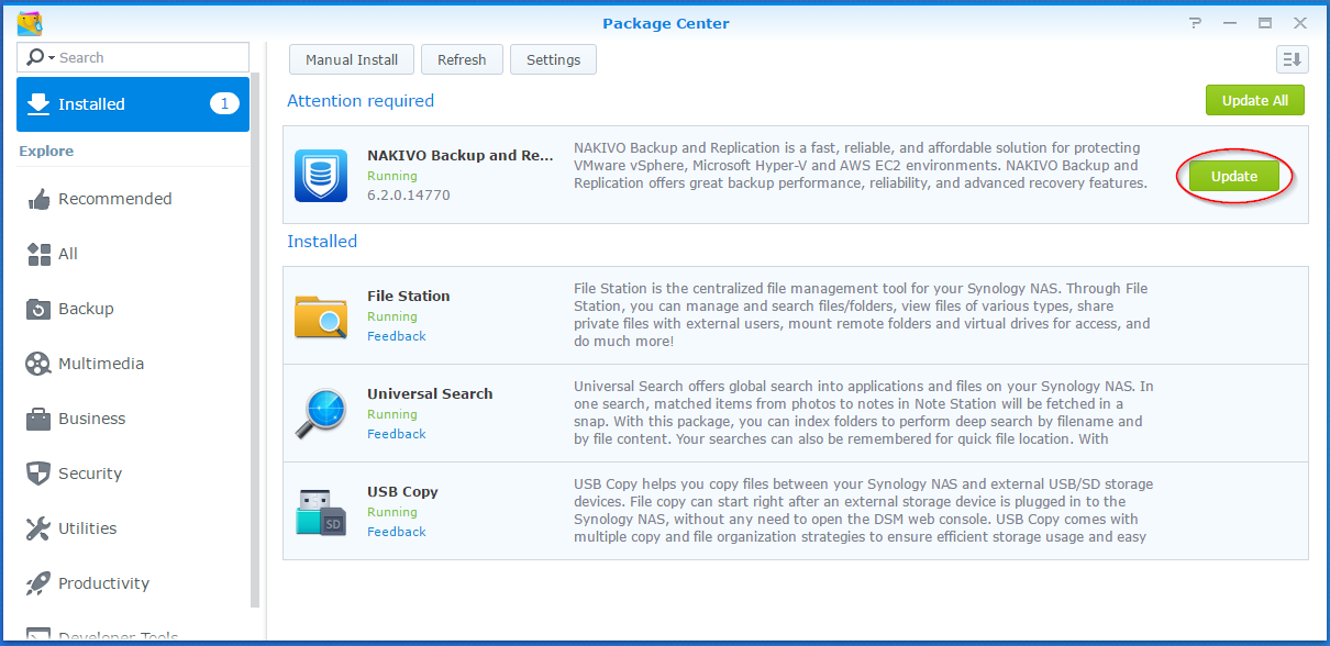 Update NAKIVO Backup and Replication on Synology NAS