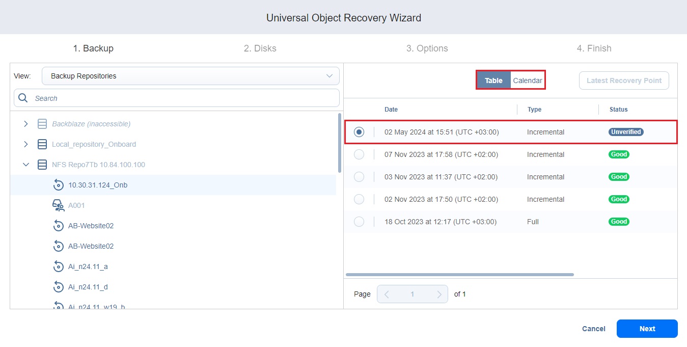 Recovery Center Object Universal Object Recovery Wizard: Backup